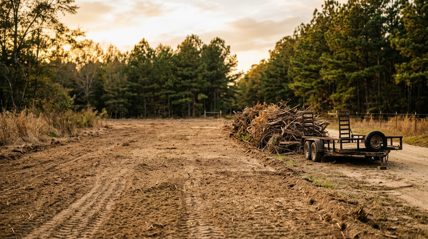 Freshly cleared brush and lot edge on a residential property in Madison, MS
