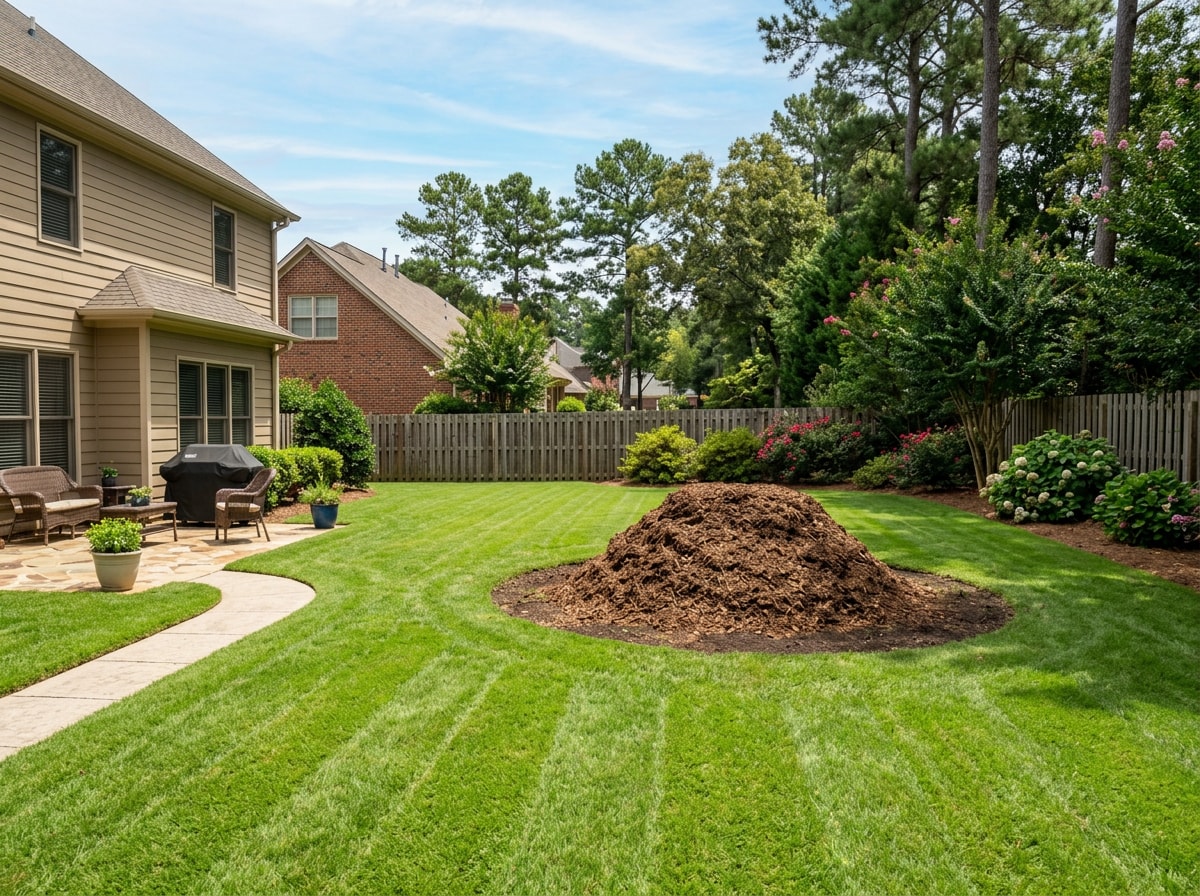 Cleaned-up residential yard in Brandon, MS after emergency tree removal and debris haul-off