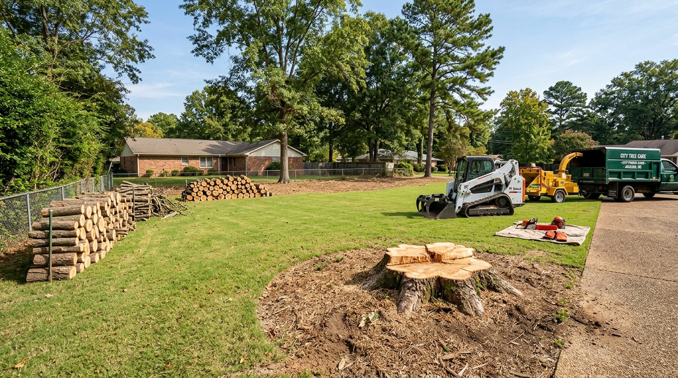 Freshly cleared residential yard after professional tree and shrub removal in Jackson, MS